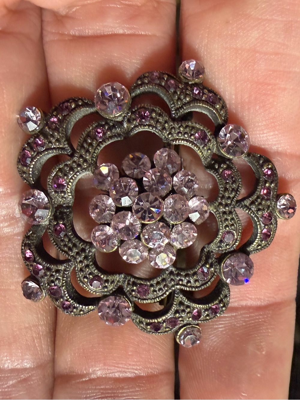 Vintage-Inspired Pink Crystal Floral Brooch - Unbranded